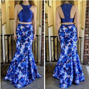 Envious Couture by Karishma Blue Floral Two Piece Formal Gown $258